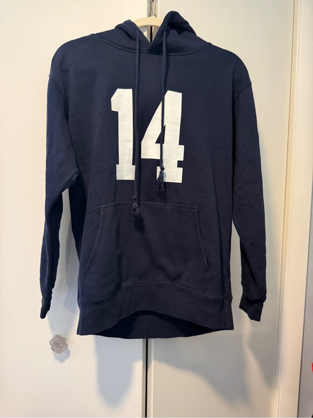 Brandy Melville Navy Blue Hoodie with White '14' Graphic